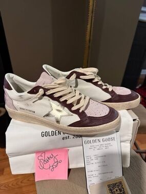 Golden Goose White, Pink and Burgundy Superstar Low-Top Sneakers
